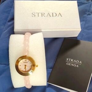 Rose Quartz Vermeil Over Sterling Silver Watch